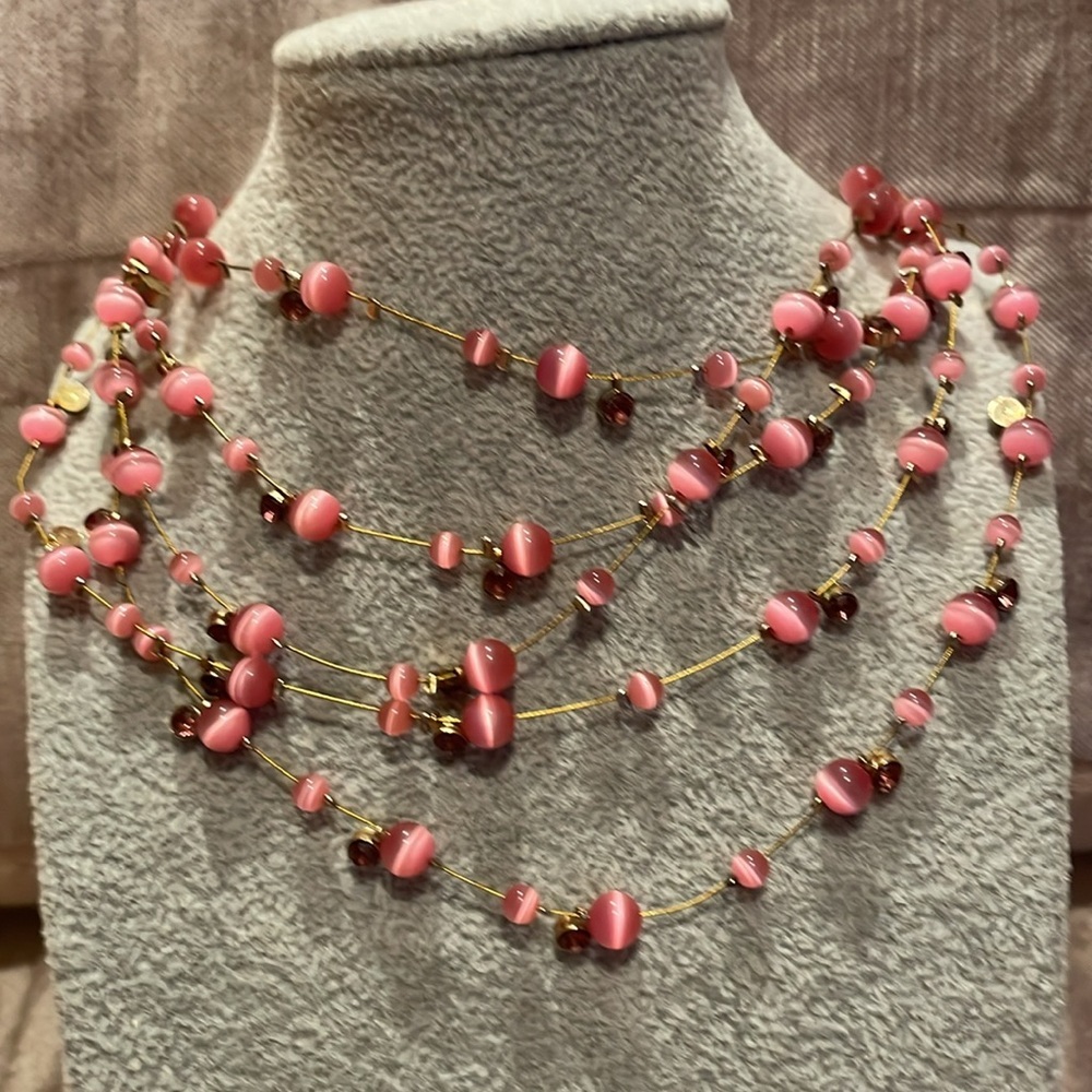 Pink Catseye Necklace 16-19”